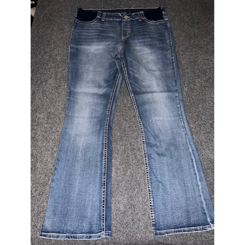 Haute Mama Maternity Bootcut Jeans Blue Denim Size XL Stretch Comfort